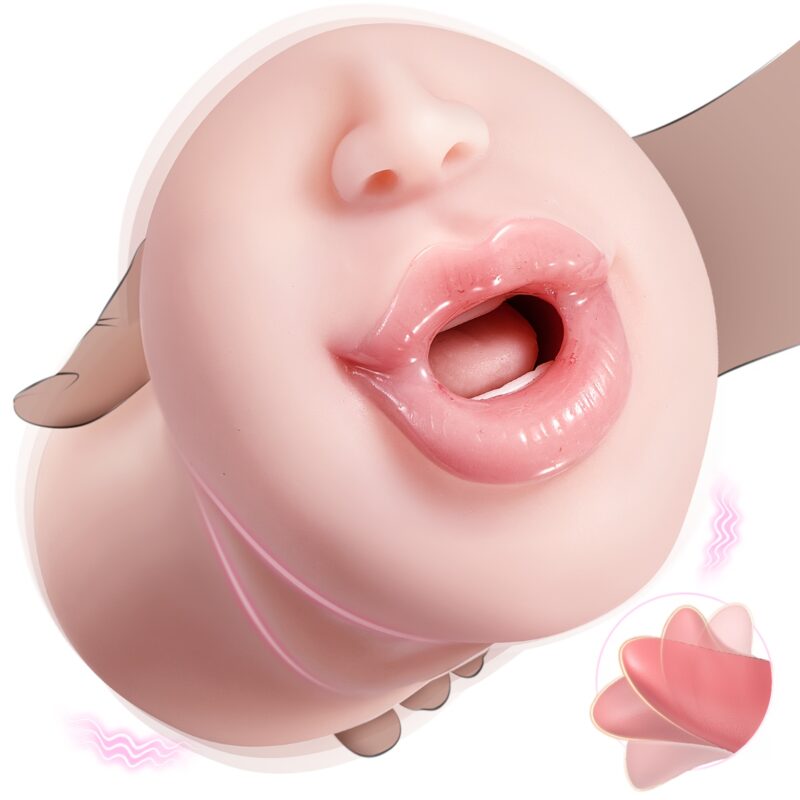 Licking Vibrating Oral Sex Deep Throat Blow Job Stroker For Men Orgasm, Male Masturbators With Tongue And Teeth