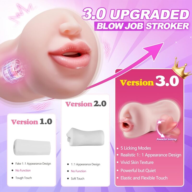 Licking Vibrating Oral Sex Deep Throat Blow Job Stroker For Men Orgasm, Male Masturbators With Tongue And Teeth - Image 2