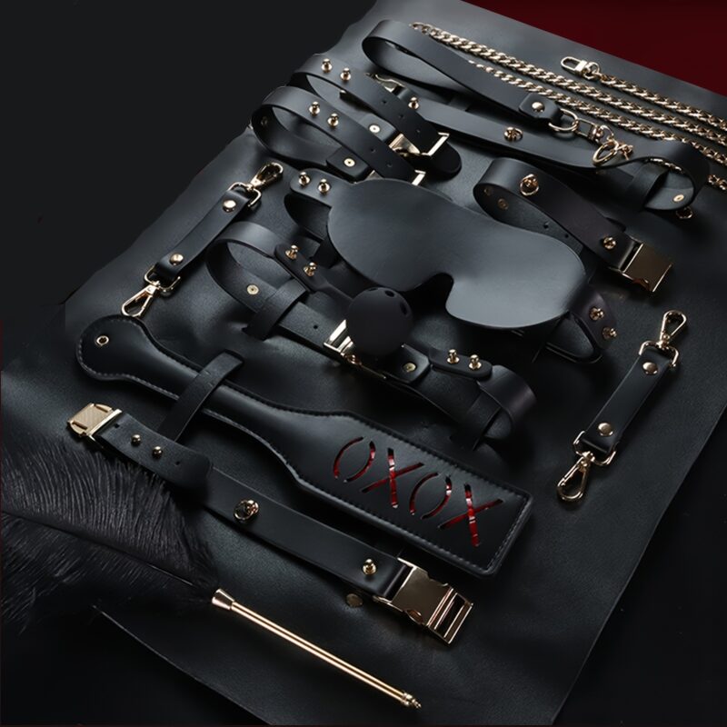 SM Sex Toys Various Colors Leather 9pcs Set Handcuffs Leg Cuffs Lead Collar Adult Sex Supplies Couples - Image 2