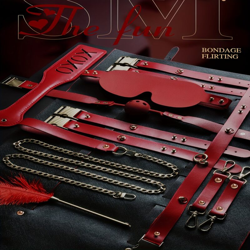 SM Sex Toys Various Colors Leather 9pcs Set Handcuffs Leg Cuffs Lead Collar Adult Sex Supplies Couples - Image 10